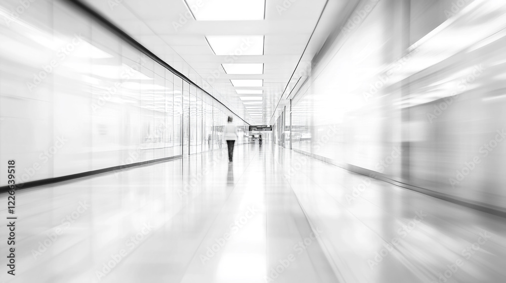 Obraz premium Modern White Corridor Architecture Design Minimalist Interior Long Hallway Abstract Background blur 