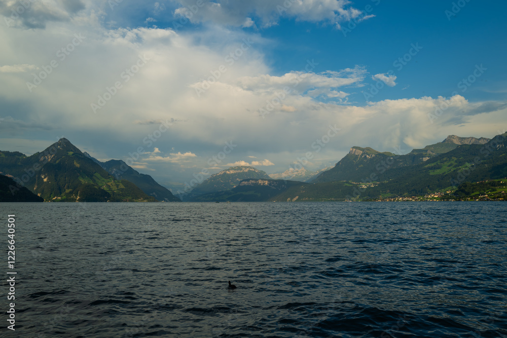 Mountain in the Switzerland in summer, panoramic view with mountain. Switzerland Alps mountains. Alpine mountain scenery. Mountain with lake in Alps. Mountains over the lake and the alps in Mountain in the Switzerland in summer, panoramic view with mountain. Switzerland Alps mountains. Alpine mountain scenery. Mountain with lake in Alps. Mountains over the lake and the alps in