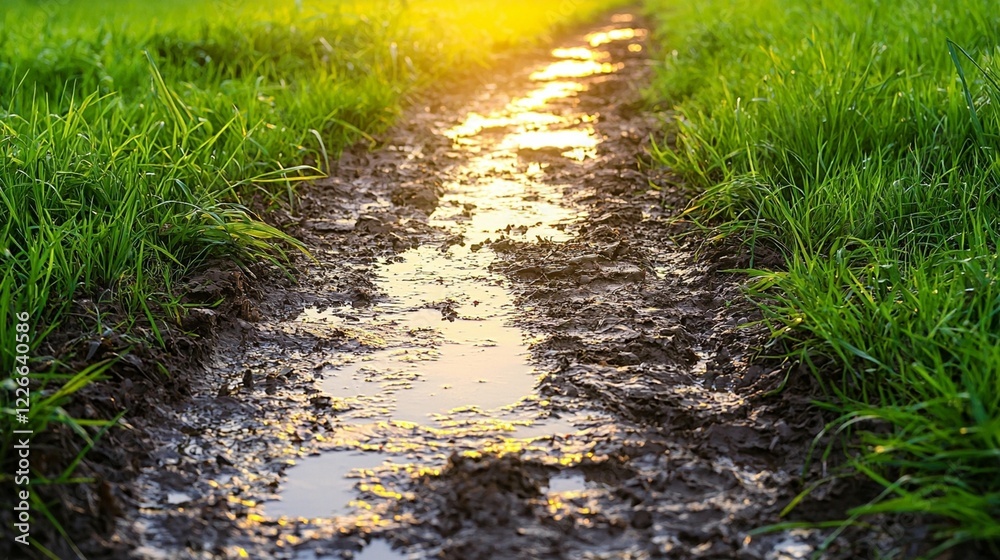 Obraz premium Muddy Path, Sunset Grass