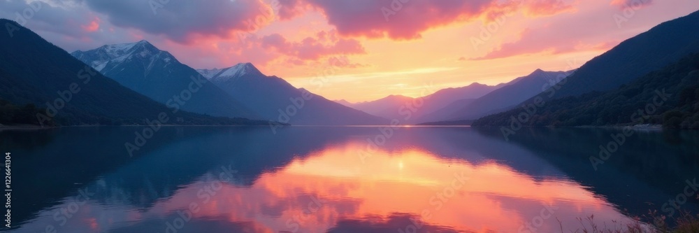 Reflections on a calm mountain lake at sunset, mountain lake, reflections, natural scenery