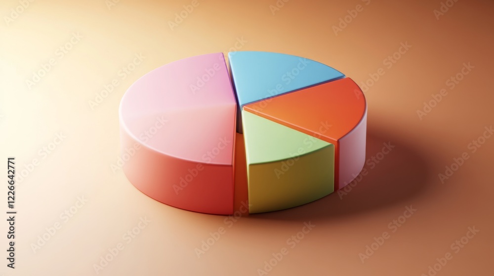 Fototapeta premium Detailed view of a D pie chart with segment labels and percentage values, set against a neutral backdrop to highlight the chart's design and data accuracy.