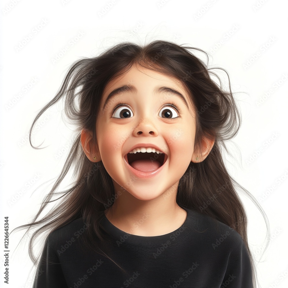 Exciting child's expression of joy studio setting photography bright background close-up happiness concept