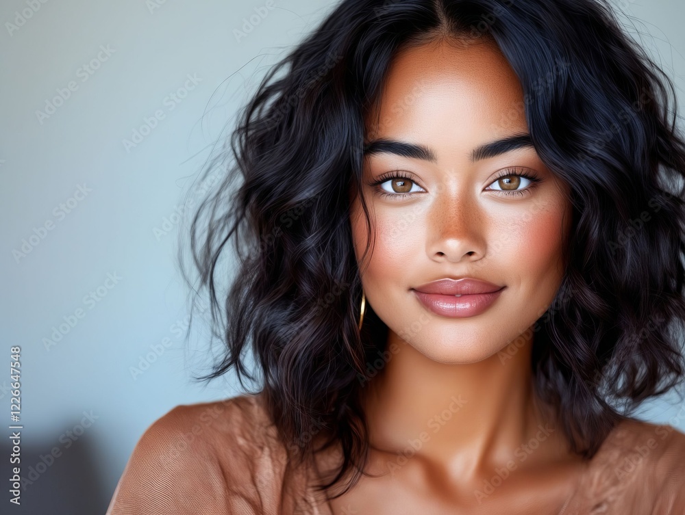 Naklejka premium A woman with dark brown hair and a brown top