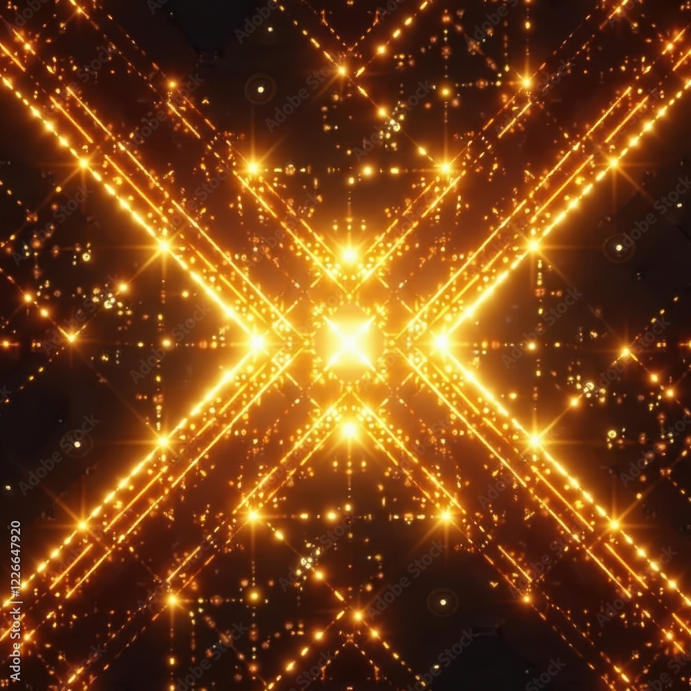 Fototapeta premium Intersecting golden lines form radiant geometric patterns, glowing intensely , shine, glow, golden