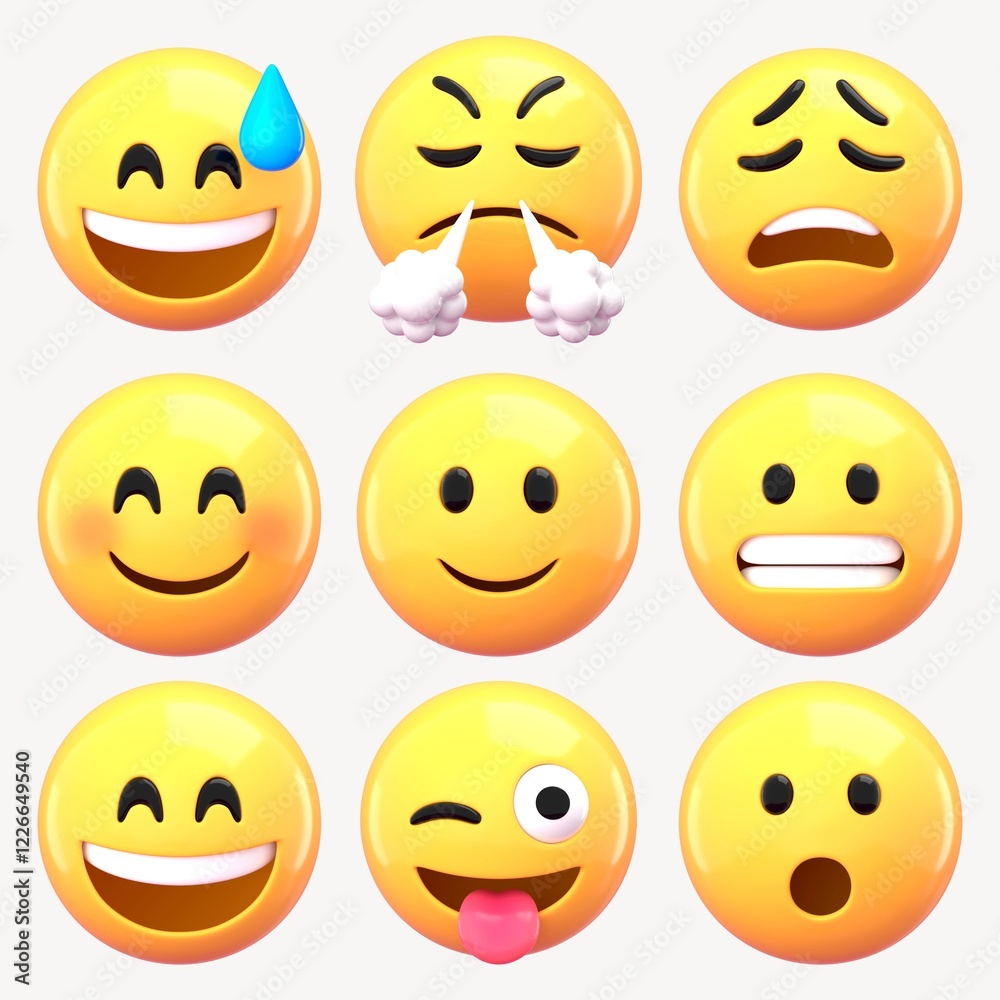 Fototapeta premium 3D emoticon sticker design element set