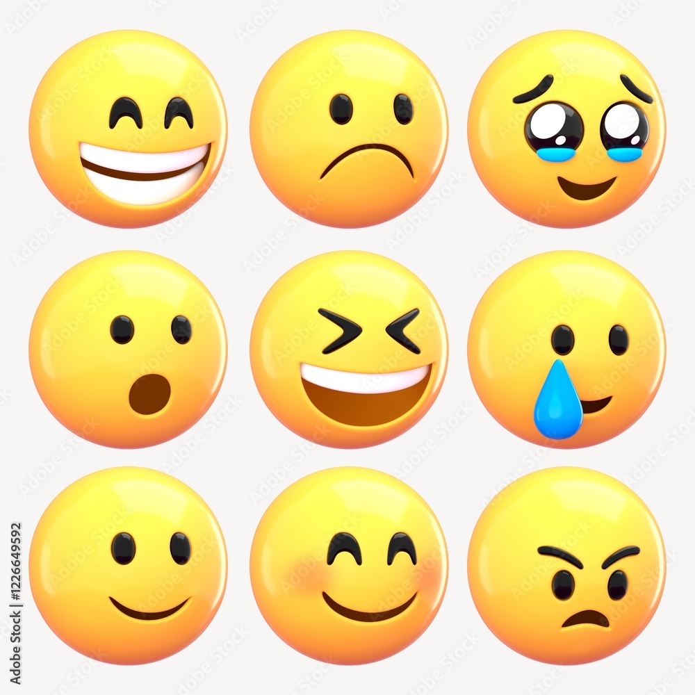 3D emoticon sticker design element set 3D emoticon sticker design element set