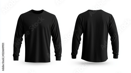 Black long sleeve shirt mockup front and back view displayed on a neutral background for design purposes