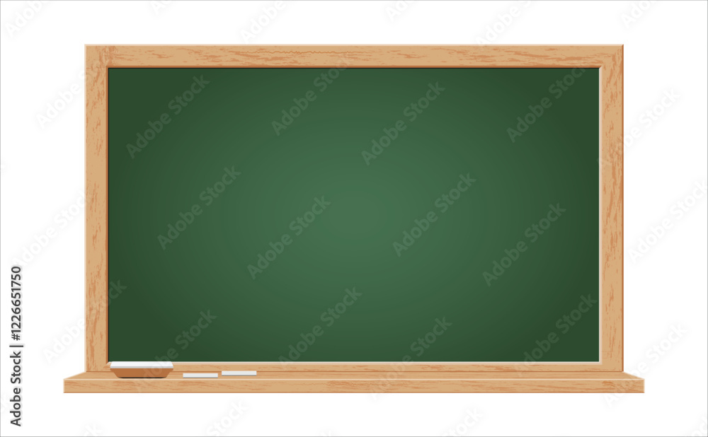 School blackboard with duster and chalk, college classmate education room School blackboard with duster and chalk, college classmate education room