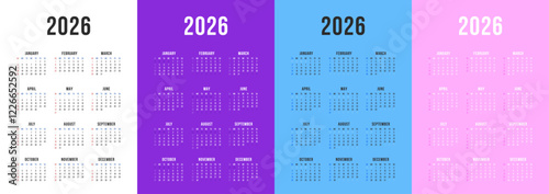 Calendar 2026, Calendar 2026 Week Starts Sunday One Page A4 Creative Art Design Planner Template.
