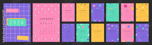 Colorful Geometric Fun 2026 Calendar Template for Sunday Start Layout