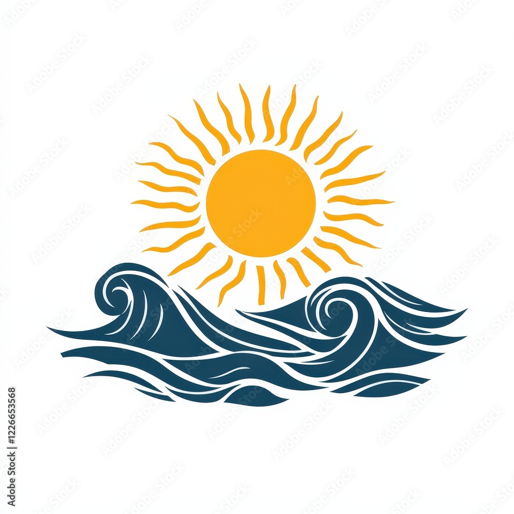 Design of sun over sea waves icon logo illustration isolated on white background Design of sun over sea waves icon logo illustration isolated on white background