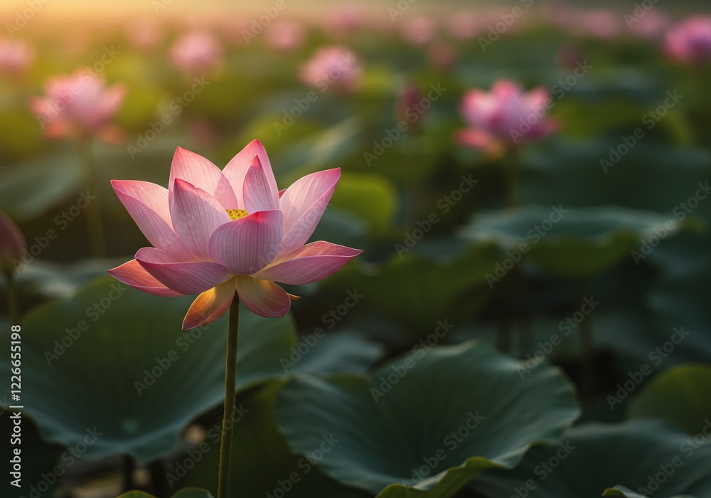 Obraz premium Lotus Flowers In Various Shades Of Pink And White, Blossoming Beautifully Amidst Their Large, Green Leaves