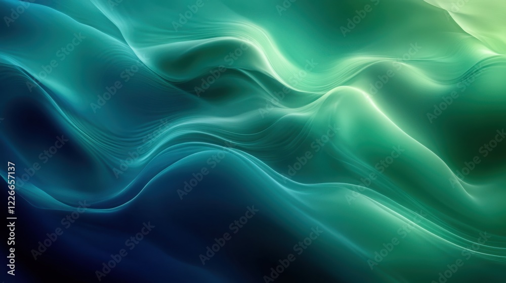 Obraz premium Blurred gradient with soft green and blue waves flowing fluidly, ideal for sleek and modern presentation designs.