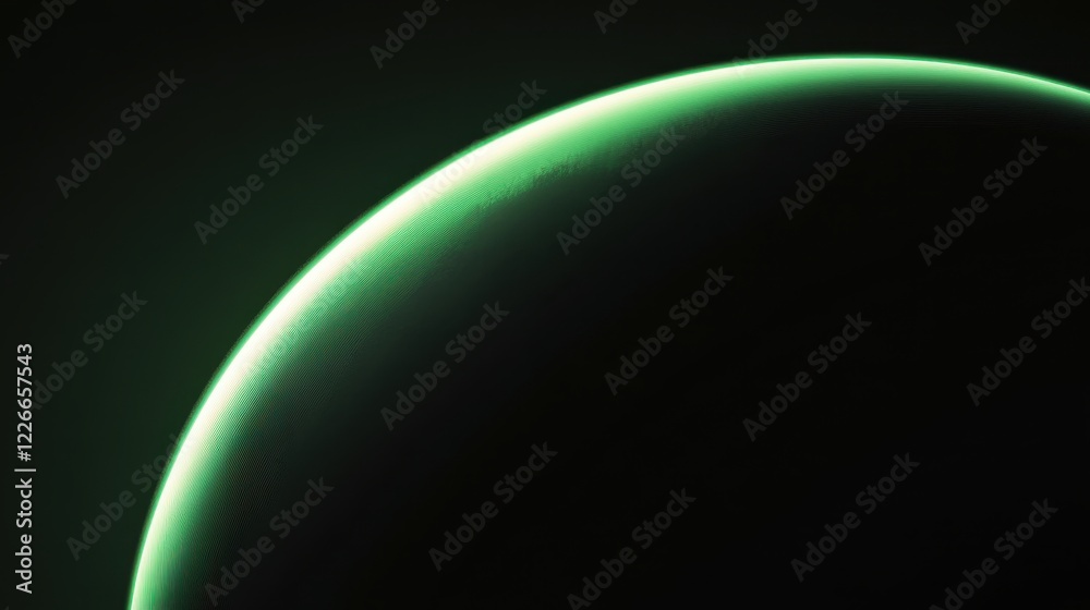 Mysterious Green Planet Horizon Against Dark Space Background Mysterious Green Planet Horizon Against Dark Space Background