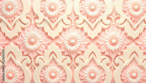 Decorative floral pattern with pink and cream design