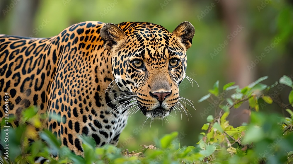 Naklejka premium Sri Lankan Leopard in Jungle, Wildlife, Close-up.