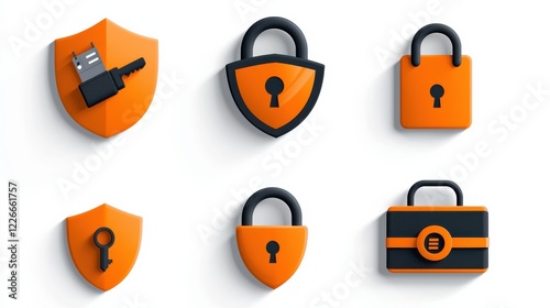 Enhancing digital security exploring icons of six encryption elements in the technology sector