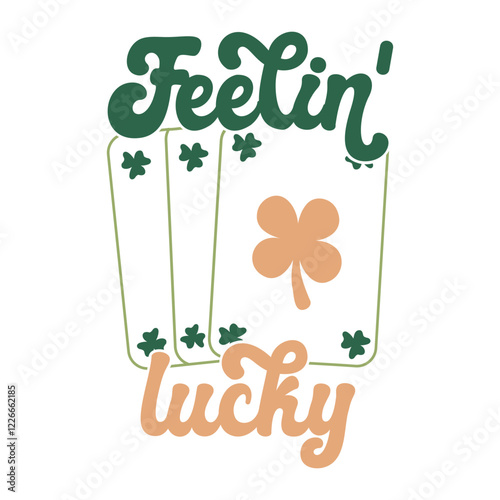 Festive Saint Patrick's Day Illustration with Three Playing Cards, Clovers and a Lucky Four-Leaf Clover and Good Fortune photo