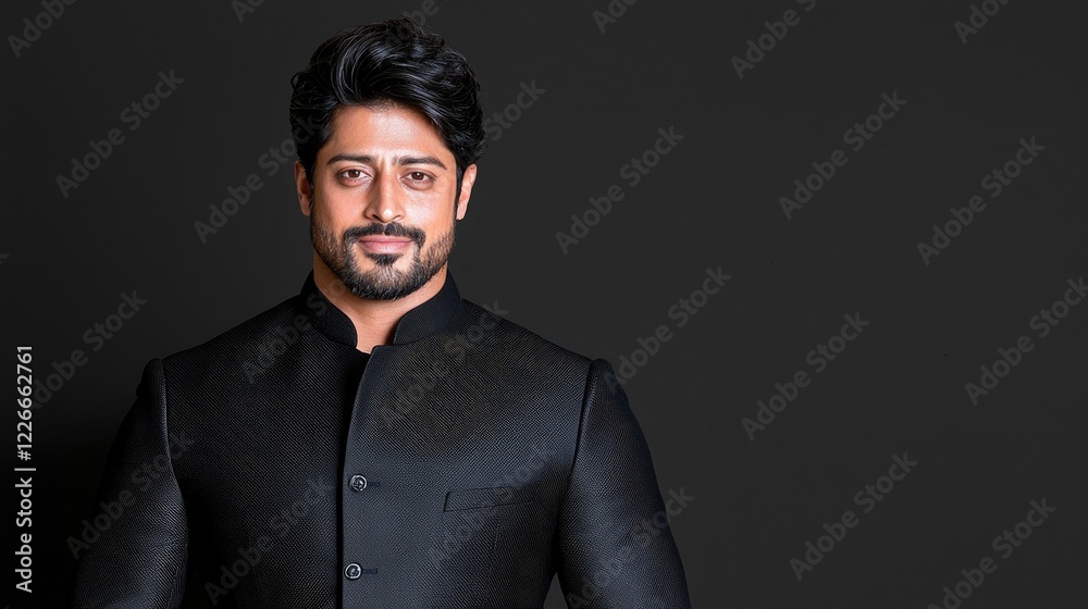 Obraz premium Confident man in black suit, studio portrait