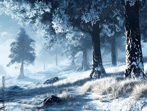 Frosty Winter Landscape with Majestic Mountainous Scenery and Serene Atmosphere