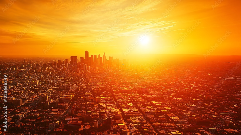 An aerial view of a city covered in heatwaves, emphasizing the urban heat island effect An aerial view of a city covered in heatwaves, emphasizing the urban heat island effect