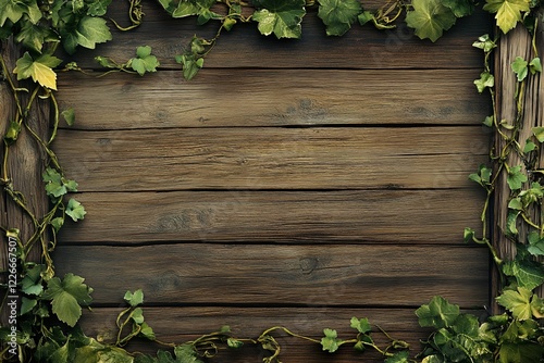 green leaves on wood background