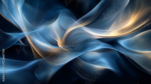 blue liquid flowing, black background, abstract shape, rendered in cinema4d style, flowing fabrics photo