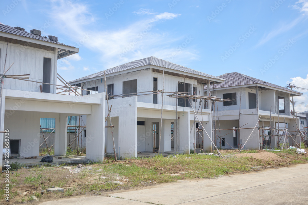 Fototapeta premium construction residential new house with prefabrication system in progress at building site