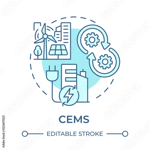 CEMS soft blue concept icon. City electrification, energy management. Control system. Round shape line illustration. Abstract idea. Graphic design. Easy to use in infographic, presentation