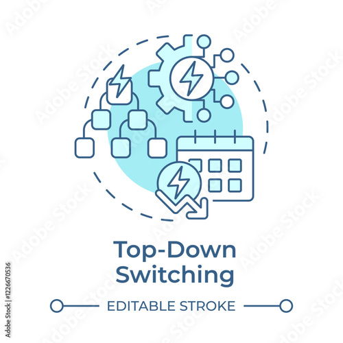 Top down switching soft blue concept icon. Energy consumption management, control. Monitoring, tracking. Round shape line illustration. Abstract idea. Graphic design. Easy to use in infographic