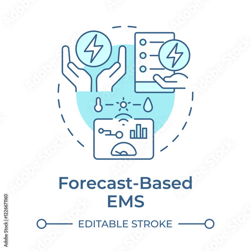 Forecast based EMS soft blue concept icon. Statistical metrics. Energy consumption management. Round shape line illustration. Abstract idea. Graphic design. Easy to use in infographic
