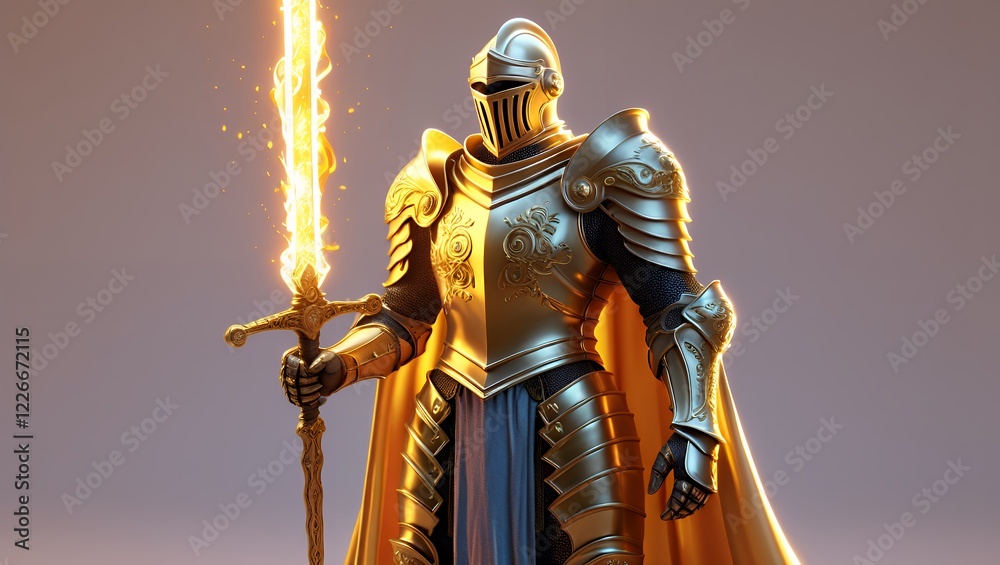 Golden Knight: A 3D Render of a Majestic Warrior Golden Knight: A 3D Render of a Majestic Warrior