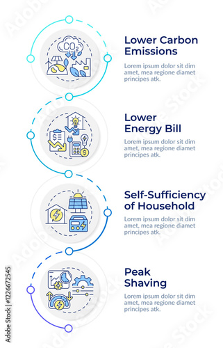 Energy management benefits infographic design template. Ecology preservation, sufficiency. Data visualization 4 options. Process vertical flow chart. Montserrat SemiBold, Lato Regular fonts used