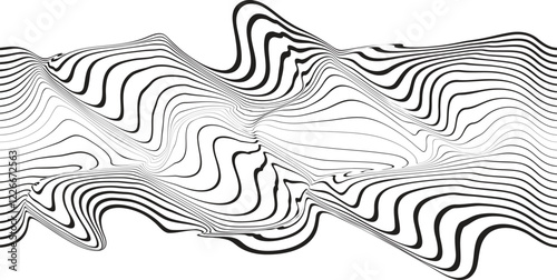 Abstract flow lines background . Optical illusion art .Fluid wavy shape .Striped linear pattern . Op art. Vector illustration
