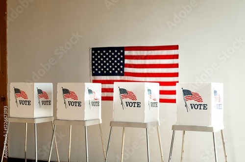 Tableau sur toile Voting booths with American flag