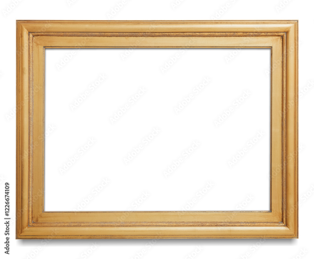 Elegant gold picture frame with a classic design. Gold frame on white background with copy space. Perfect for art or photos. Gold frame enhances any decor. Isolated on white background Elegant gold picture frame with a classic design. Gold frame on white background with copy space. Perfect for art or photos. Gold frame enhances any decor. Isolated on white background