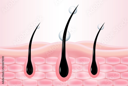 Hair care, Animation Nourish hair action of shampoo or serum. Concept Repair damaged hair.