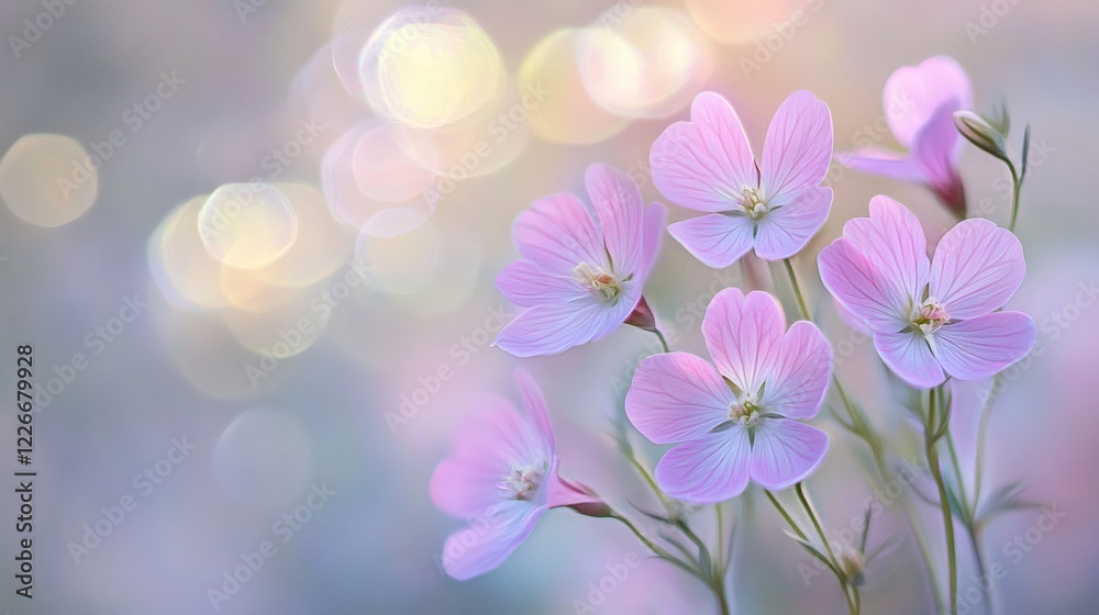 Delicate Pink Flowers in Soft Focus with Bokeh Background Delicate Pink Flowers in Soft Focus with Bokeh Background