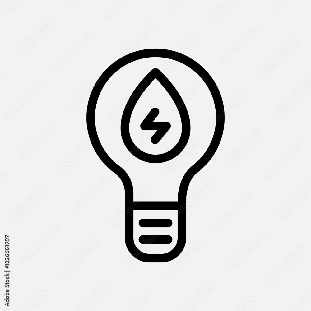 Bulb lamp and water energy icon line, free energy, ecology, renewable and green energy concept. Linear and lineart icon. Bulb lamp and water energy icon line, free energy, ecology, renewable and green energy concept. Linear and lineart icon.