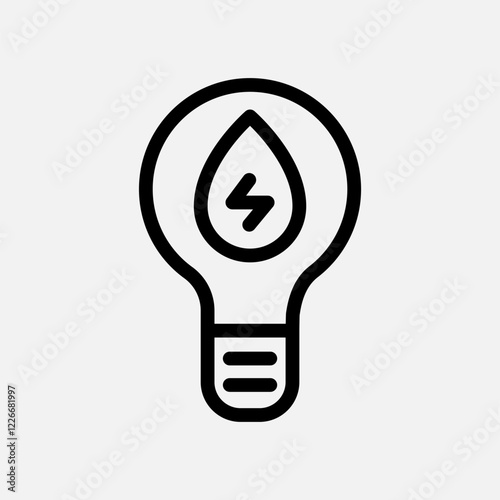 Bulb lamp and water energy icon line, free energy, ecology, renewable and green energy concept. Linear and lineart icon.