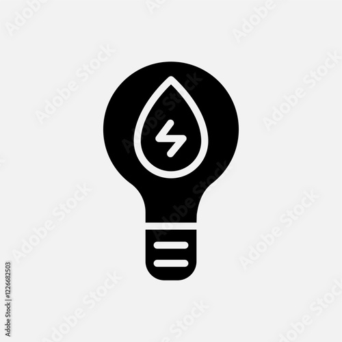 Bulb lamp and water energy icon Glyph, free energy, ecology, renewable and green energy concept. Black and solid icon.