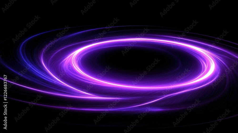Naklejka premium Purple glowing ring swirl abstract dark background digital art