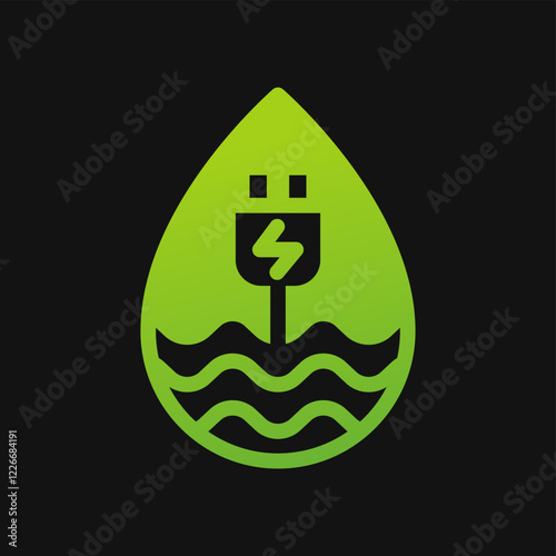 Water energy and charging icon Glyph color, free energy, ecology, renewable and green energy concept. Solid with Gradient color icon.