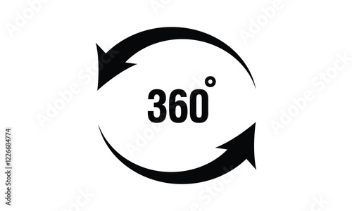 360 degrees arrow, rotate around set icon. Circle signs vertical, horizontal and diagonal view with arrows rotation to 360 degrees. Virtual reality. Rotate cycle, circular moving symbol. Vector 