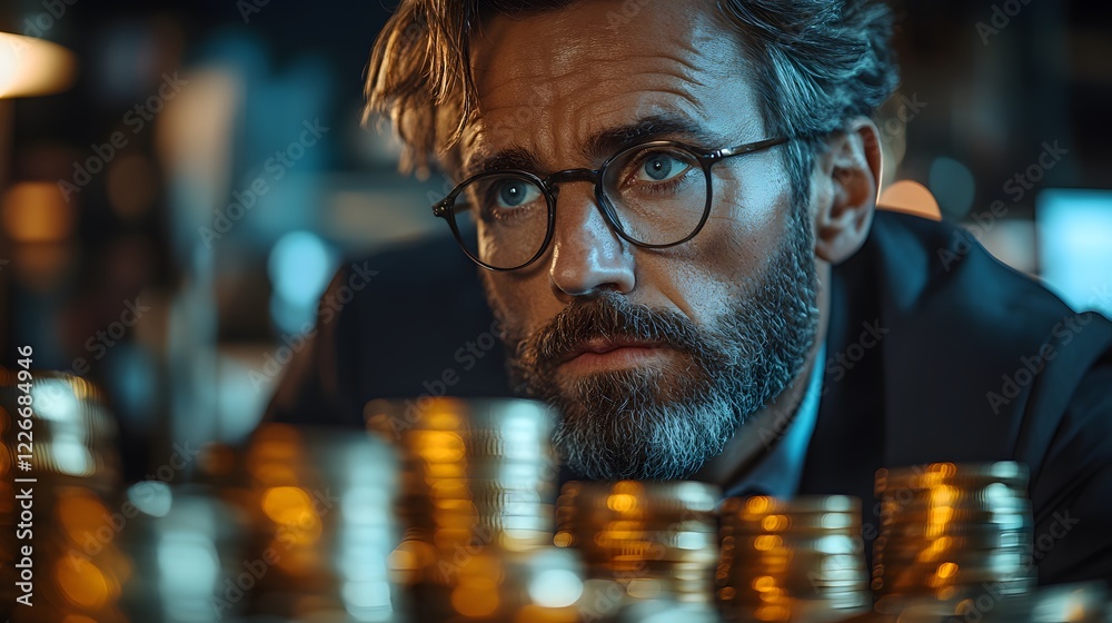 Traders reacting to falling coins in a sharp and detailed financial setting, high-resolution 8K image, copy space Traders reacting to falling coins in a sharp and detailed financial setting, high-resolution 8K image, copy space