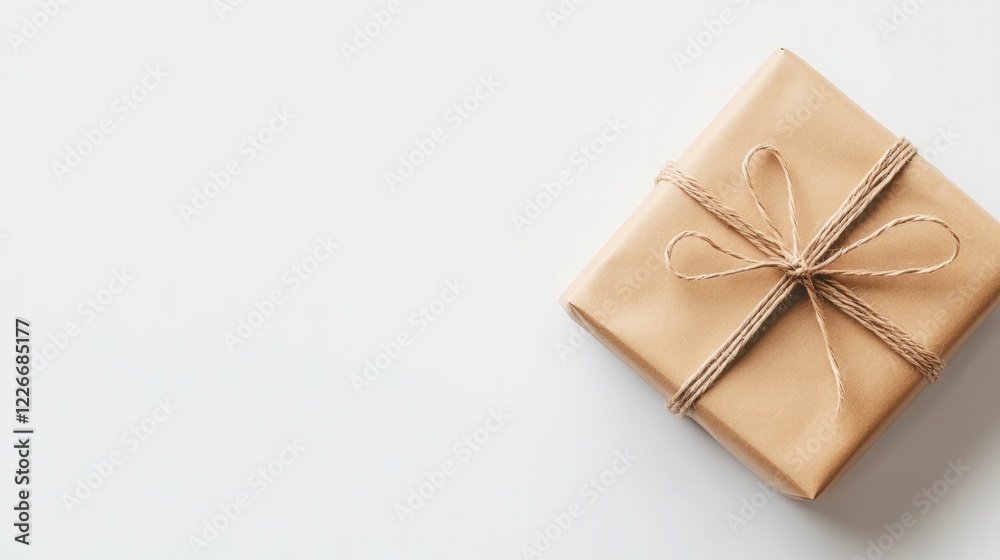 Elegant Brown Gift Box Wrapped with Twine on White Background Elegant Brown Gift Box Wrapped with Twine on White Background