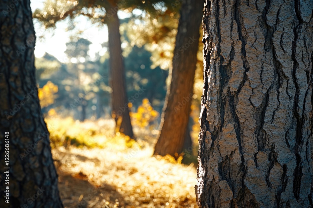 Narrow path through the woods in autumn, with golden light filtering through tall trees. Narrow path through the woods in autumn, with golden light filtering through tall trees.