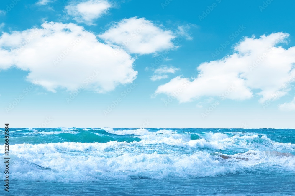 Fototapeta premium Aesthetic ocean wave background, blue sky image