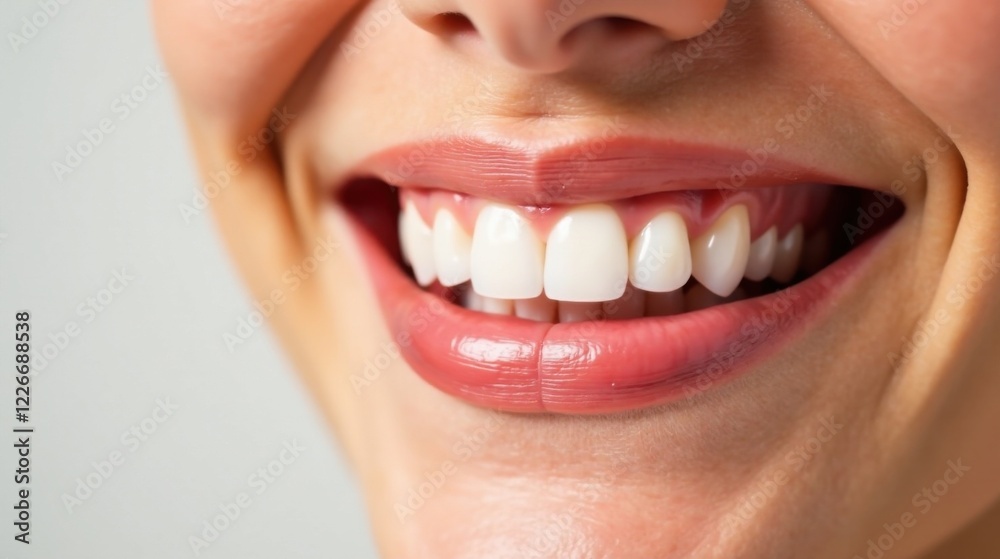 Fototapeta premium Close-up view of a radiant smile showcasing healthy, bright white teeth and naturally pink lips