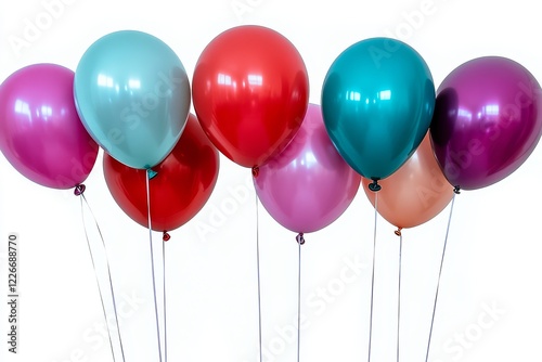 Bunch of colorful balloons isolated on a white background, PNG file with clipping path and transparent effect, ultra-realistic photography. photo